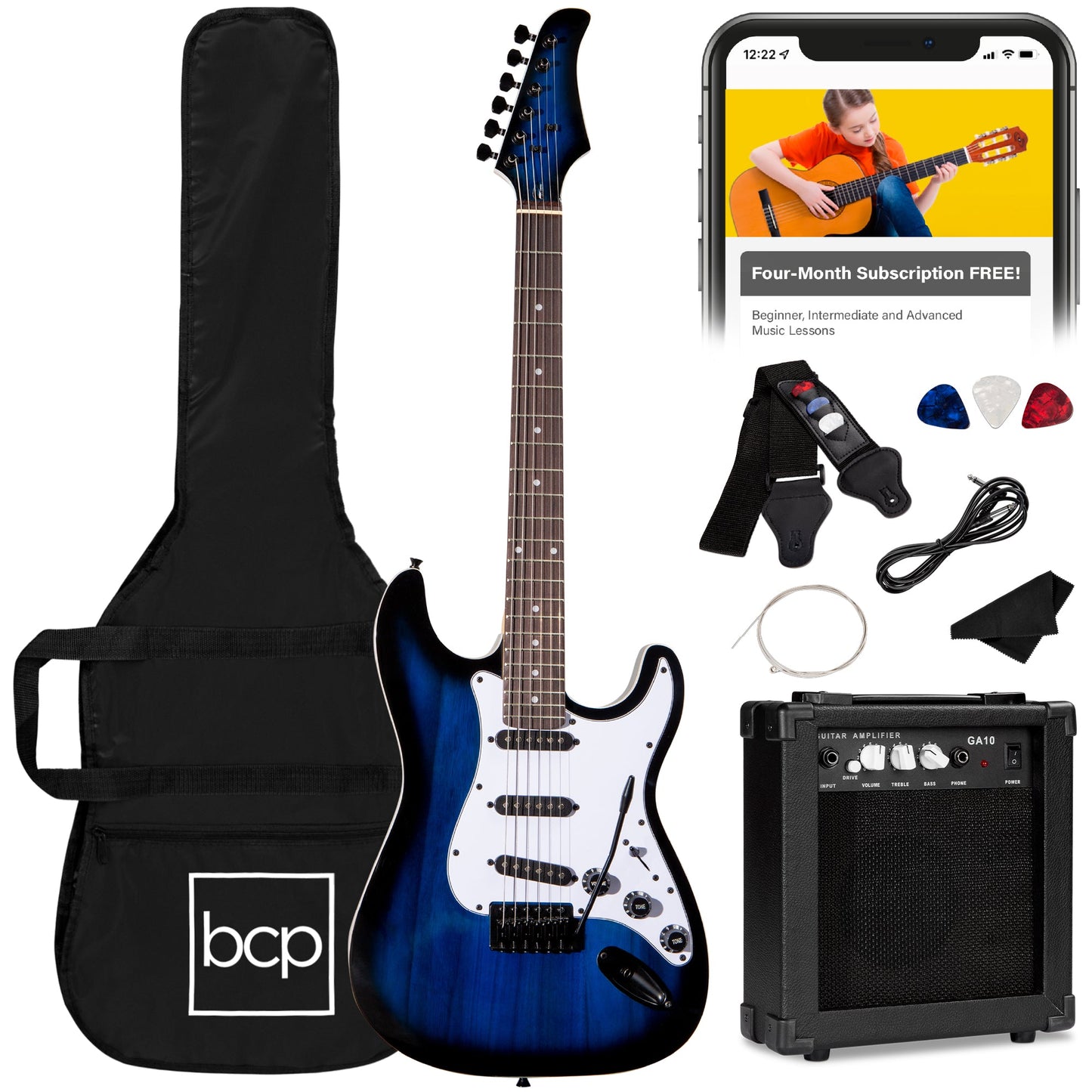 Beginner Electric Guitar Kit w/ Case, 10W Amp, Tremolo Bar - 39in