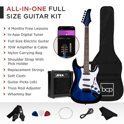 Beginner Electric Guitar Kit w/ Case, 10W Amp, Tremolo Bar - 39in