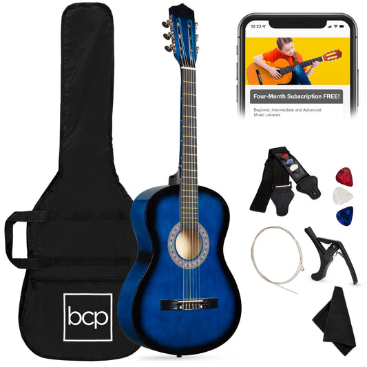 Beginner Acoustic Guitar Set w/ Case, Strap, Extra Strings - 38in