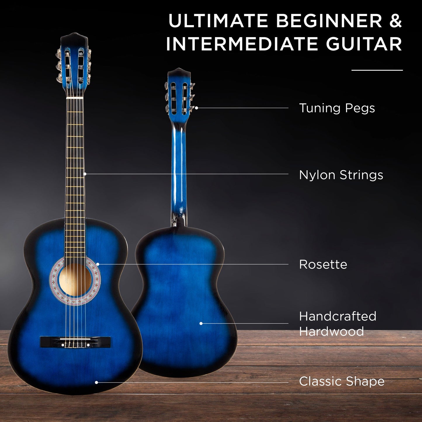 Beginner Acoustic Guitar Set w/ Case, Strap, Extra Strings - 38in