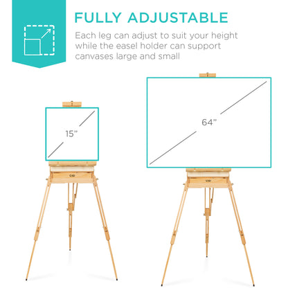 Portable Wooden French Easel w/ 32pc Beginners Kit