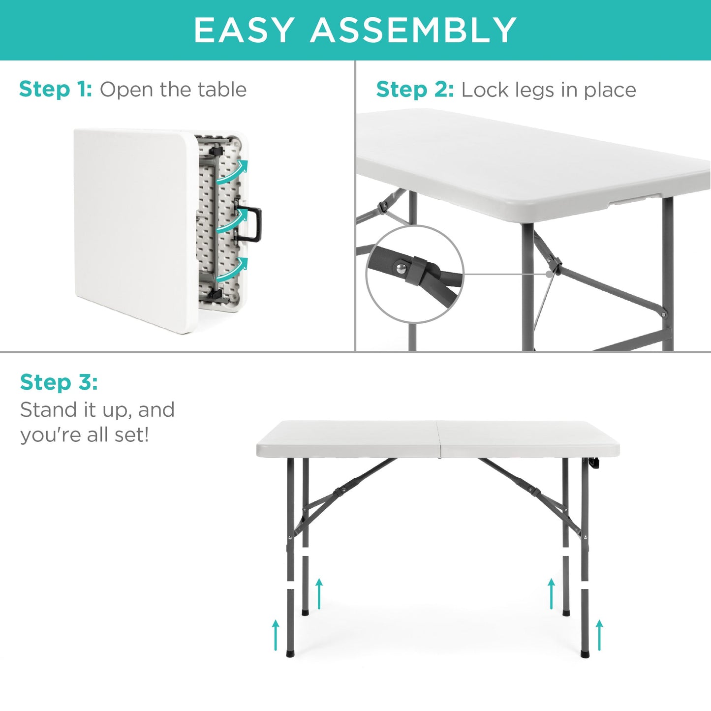 Portable Folding Plastic Dining Table w/ Handle, Lock - 4ft