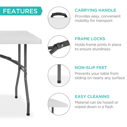 Portable Folding Plastic Dining Table w/ Handle, Lock - 6ft