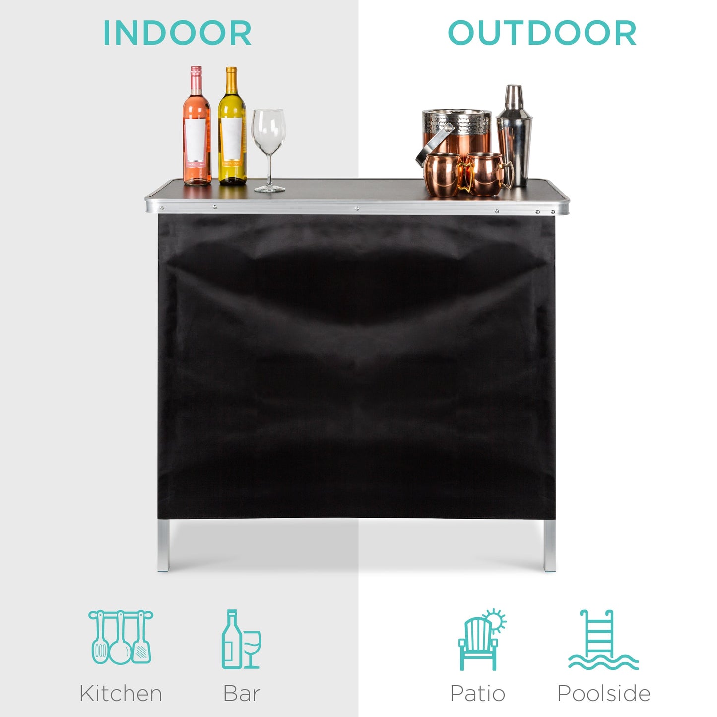 Portable Pop-Up Bar Table w/ Carrying Case, Removable Skirt