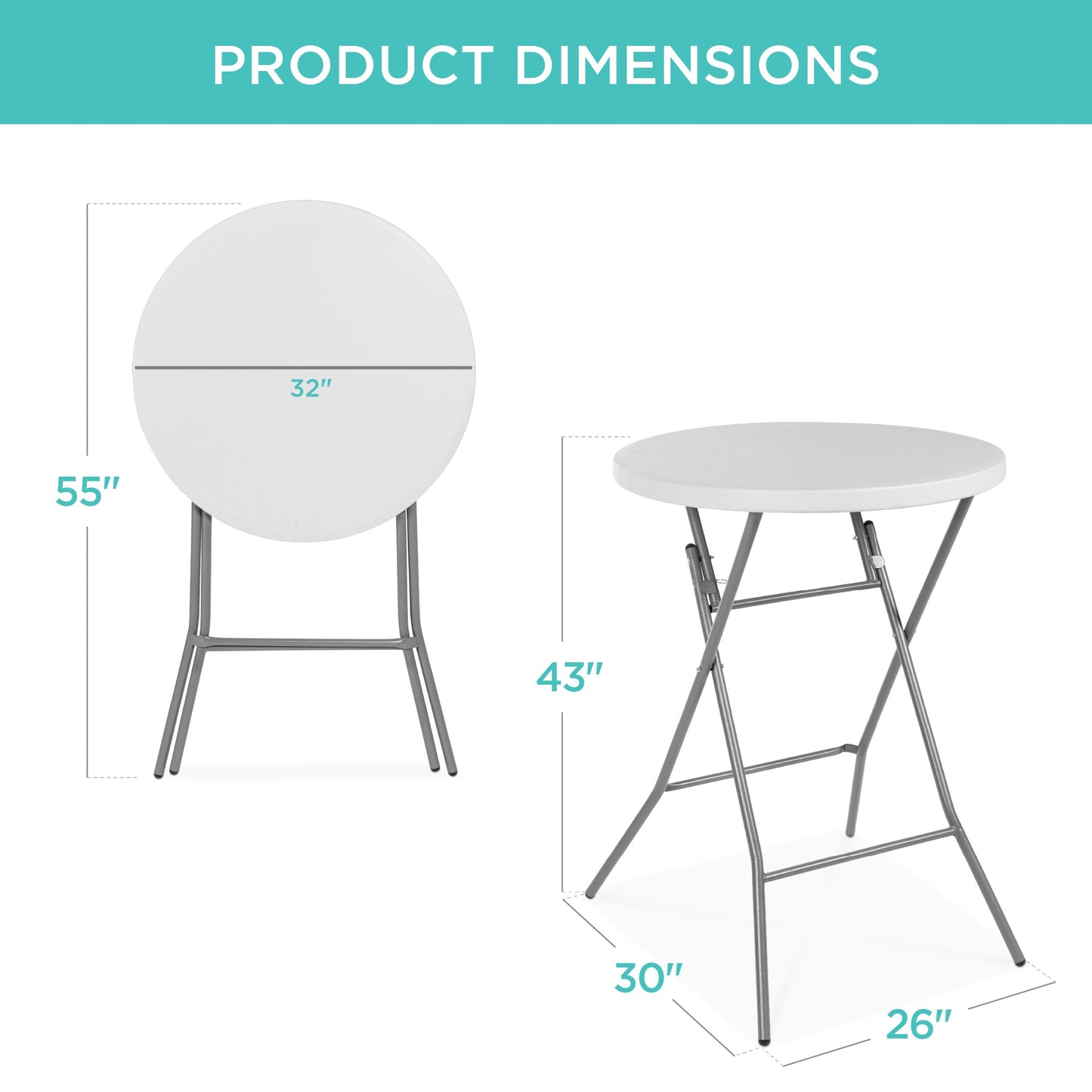 Bar Height Folding Table Indoor Outdoor Accessory w/ Thick Table Top - 32in