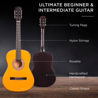 Beginner Acoustic Guitar Set w/ Case, Strap, Extra Strings - 38in