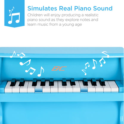 Kids 25-Key Wooden Learn-to-Play Mini Piano w/ Key Note Stickers, Music Book