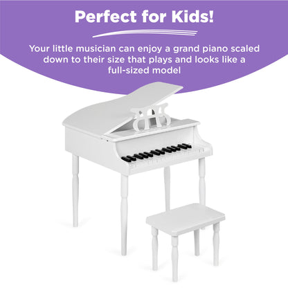 Kids Mini Wooden Grand Piano w/ Lid, Bench, Music Rack, Song Book, Stickers