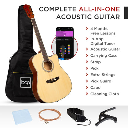 Full Size Beginner Acoustic Guitar Set with Case, Strap, Capo - 41in