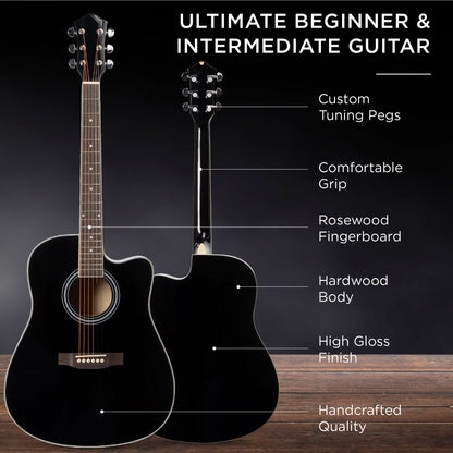 Full Size Beginner Acoustic Guitar Set with Case, Strap, Capo - 41in