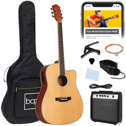 Beginner Acoustic Electric Cutaway Guitar Set w/ Gig Bag, Strap - 41in