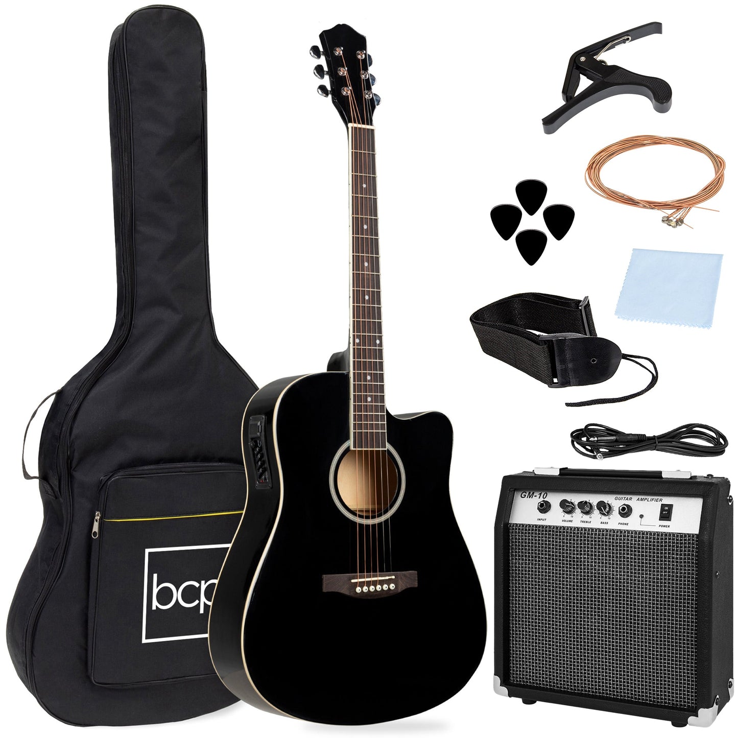 Beginner Acoustic Electric Cutaway Guitar Set w/ Gig Bag, Strap - 41in