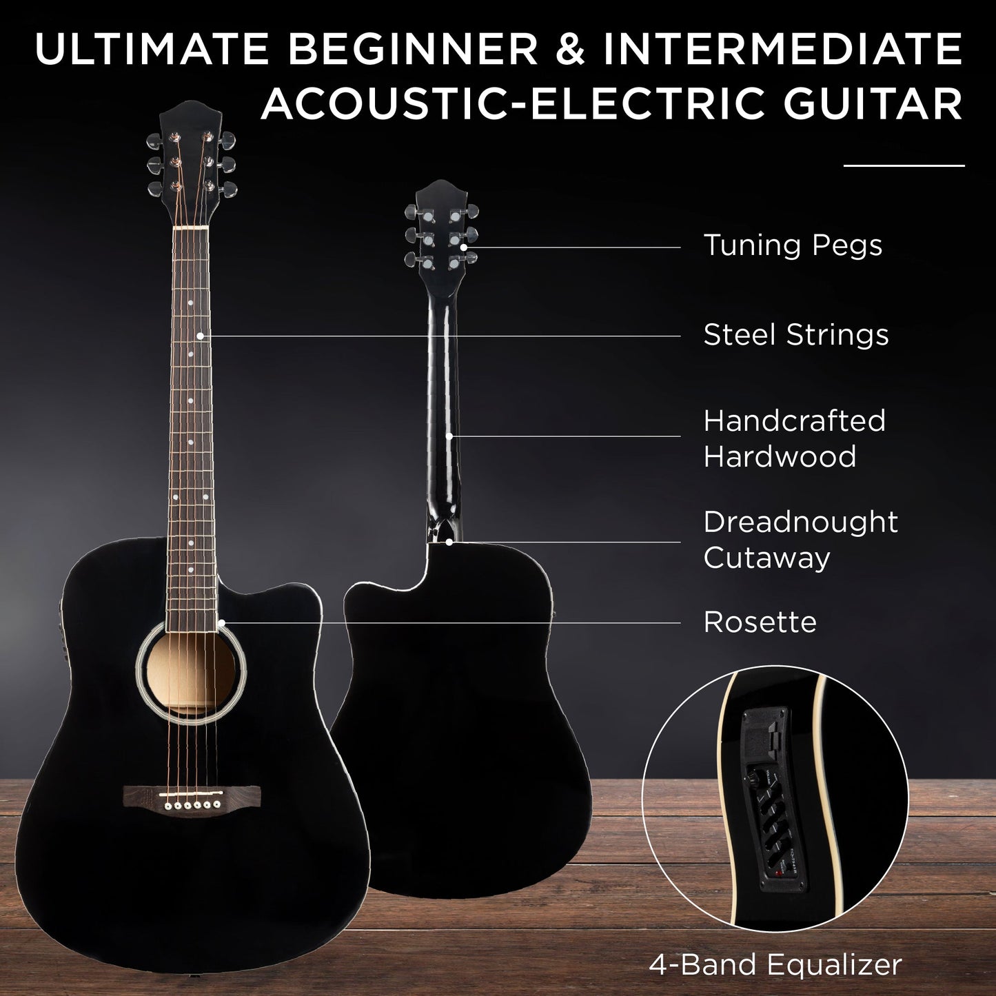 Beginner Acoustic Electric Cutaway Guitar Set w/ Gig Bag, Strap - 41in