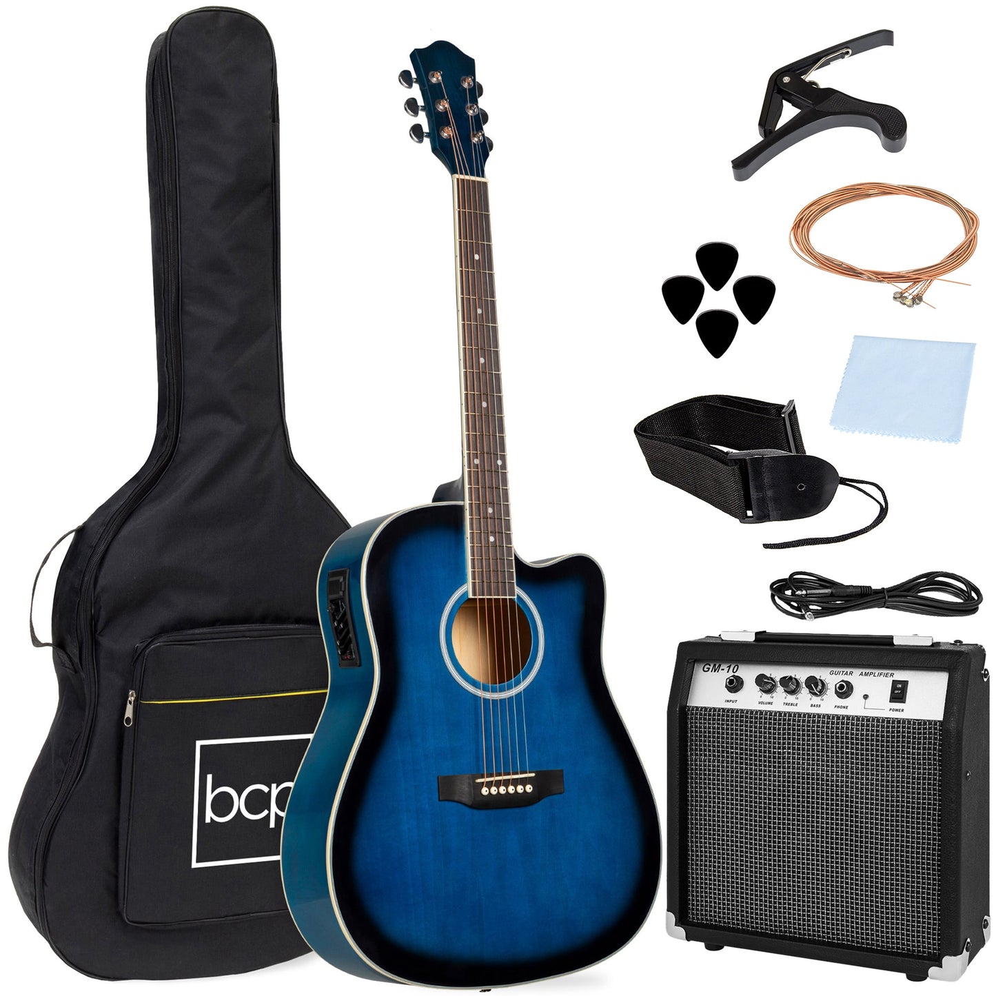 Beginner Acoustic Electric Cutaway Guitar Set w/ Gig Bag, Strap - 41in