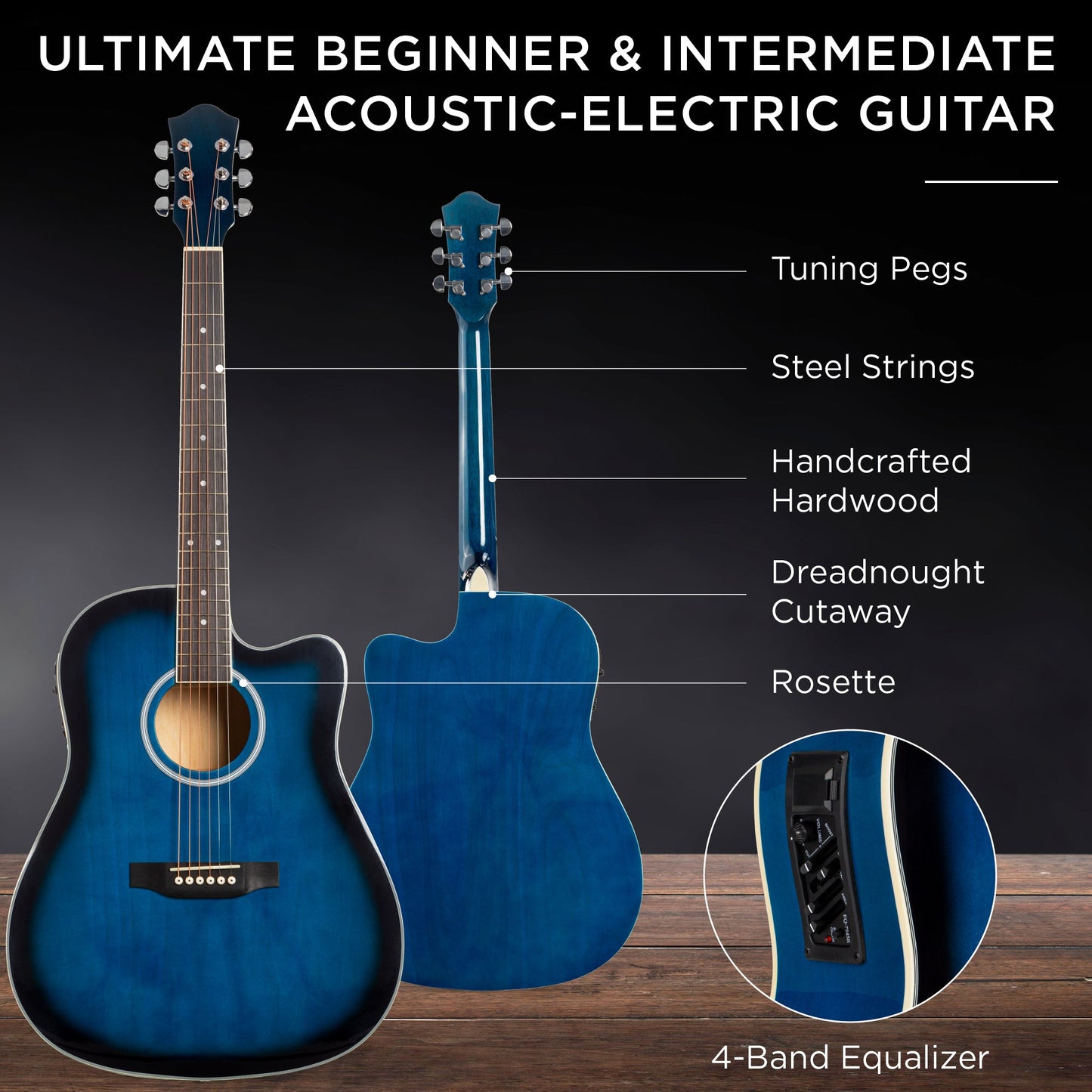 Beginner Acoustic Electric Cutaway Guitar Set w/ Gig Bag, Strap - 41in