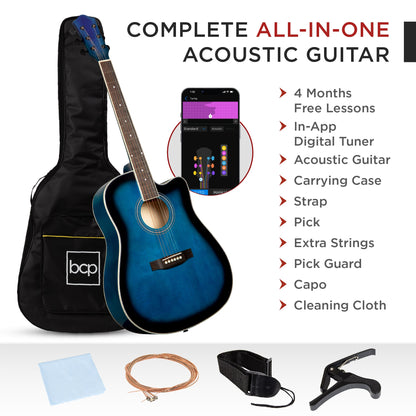 Full Size Beginner Acoustic Guitar Set with Case, Strap, Capo - 41in