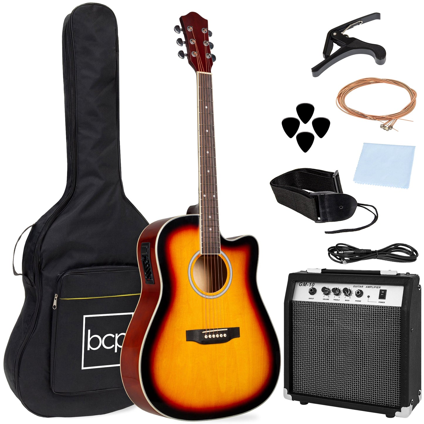 Beginner Acoustic Electric Cutaway Guitar Set w/ Gig Bag, Strap - 41in