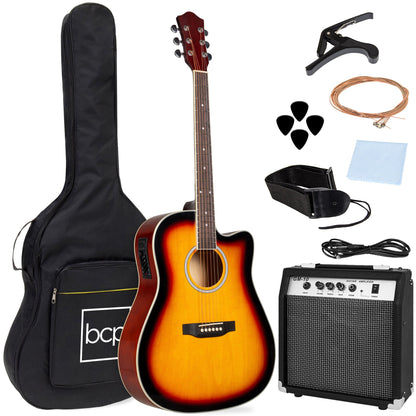 Beginner Acoustic Electric Cutaway Guitar Set w/ Gig Bag, Strap - 41in