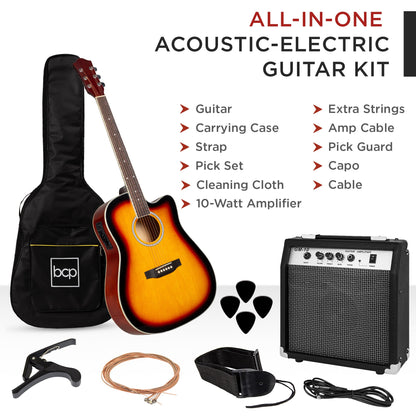 Beginner Acoustic Electric Cutaway Guitar Set w/ Gig Bag, Strap - 41in