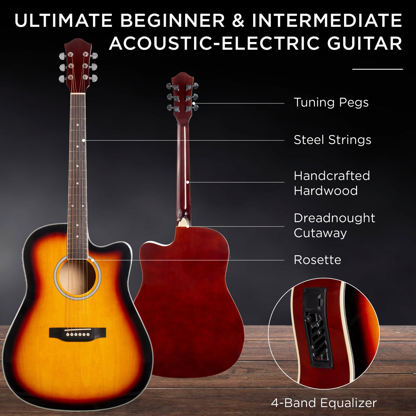 Beginner Acoustic Electric Cutaway Guitar Set w/ Gig Bag, Strap - 41in