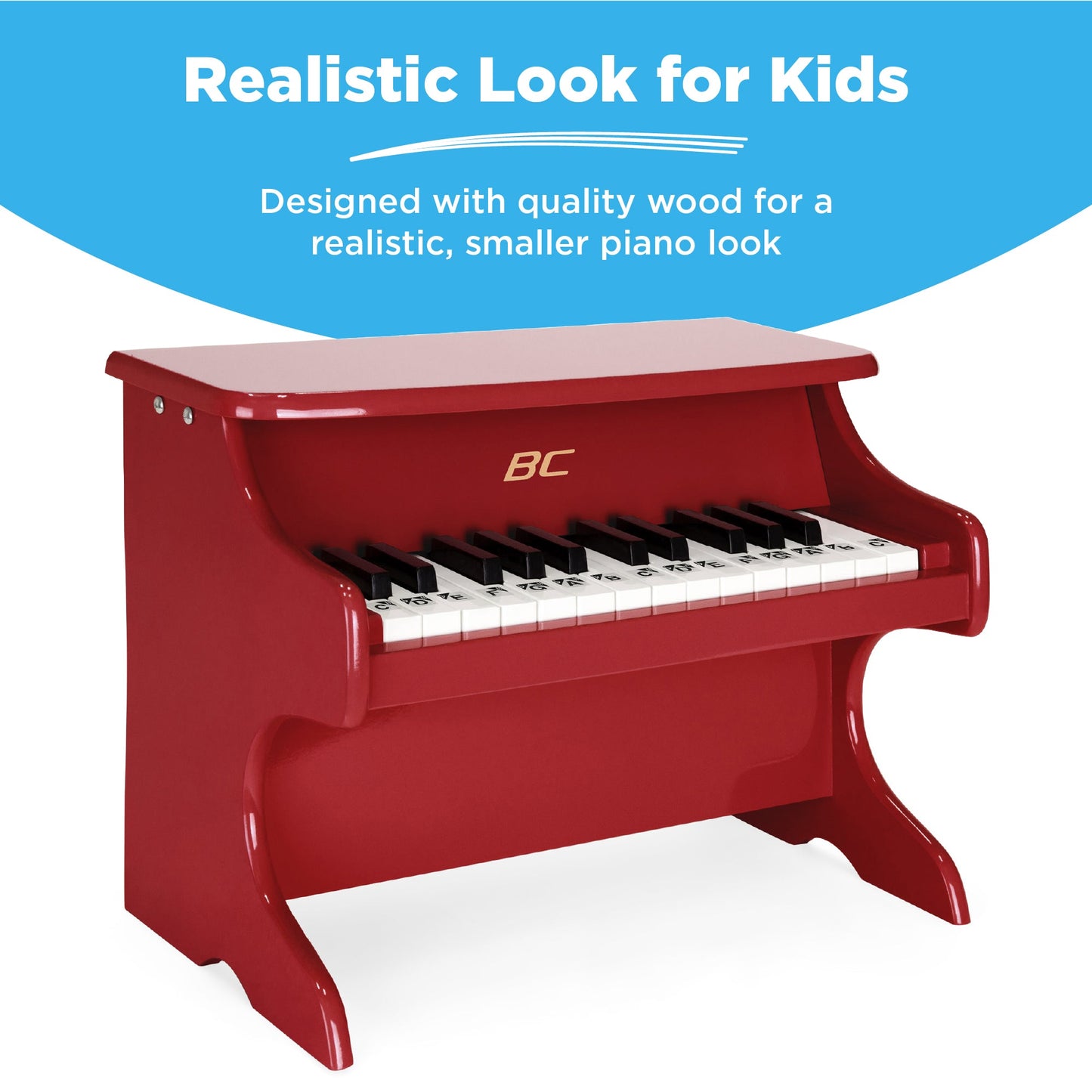 Kids 25-Key Wooden Learn-to-Play Mini Piano w/ Key Note Stickers, Music Book