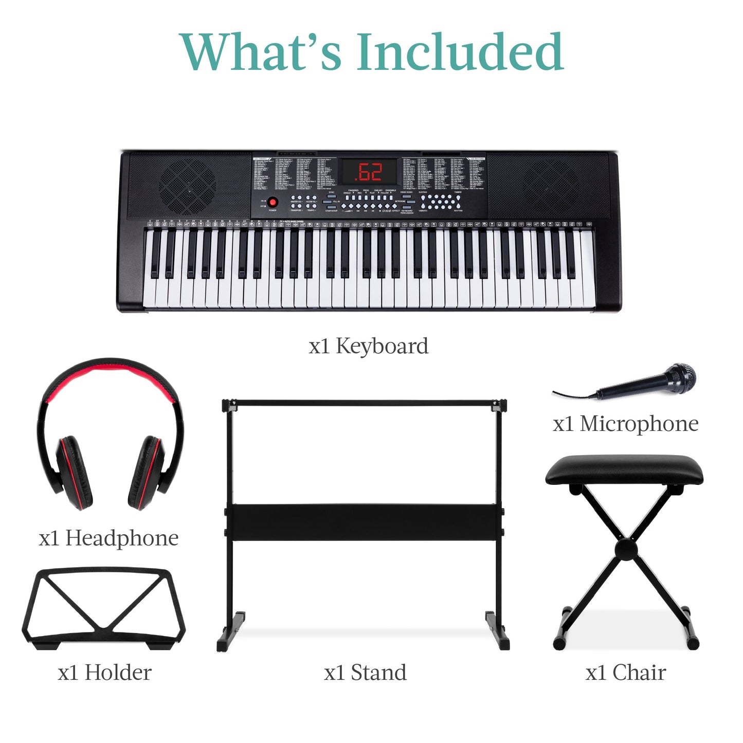 61-Key Beginners Electronic Keyboard Piano Set w/ 3 Modes, Microphone