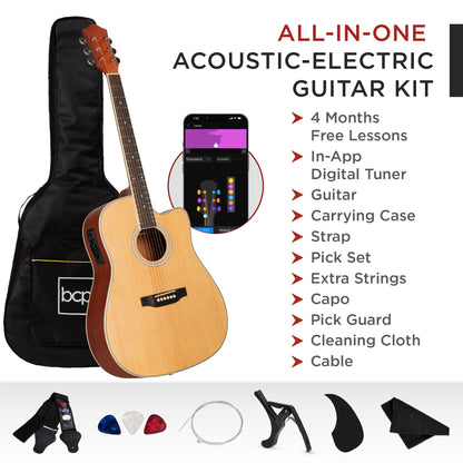 41in Beginner Acoustic Electric Cutaway Guitar Set w/ Case, Strap