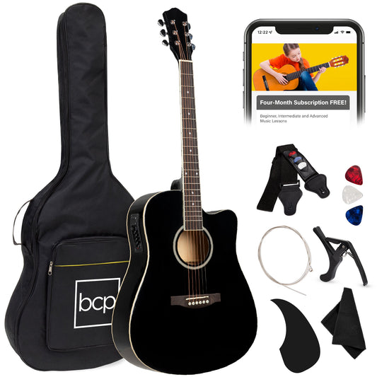 41in Beginner Acoustic Electric Cutaway Guitar Set w/ Case, Strap