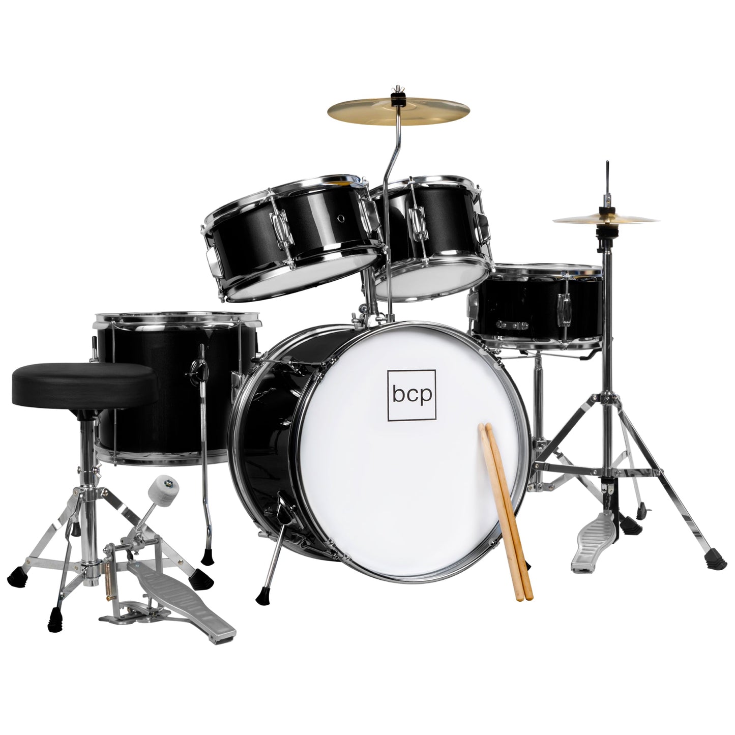 Kids Beginner All Wood Acoustic Drum Kit Starter Set w/ Stool, Drumsticks