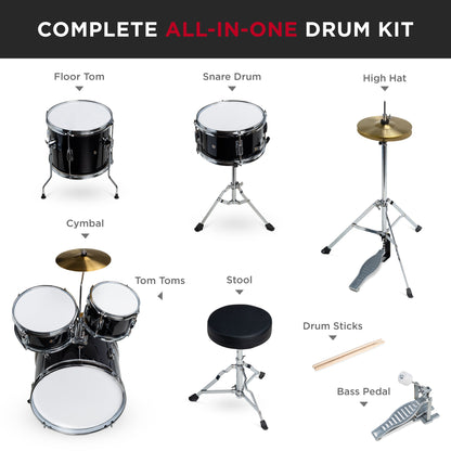 Kids Beginner All Wood Acoustic Drum Kit Starter Set w/ Stool, Drumsticks