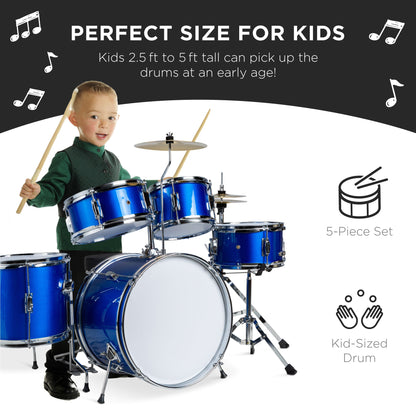 Kids Beginner All Wood Acoustic Drum Kit Starter Set w/ Stool, Drumsticks