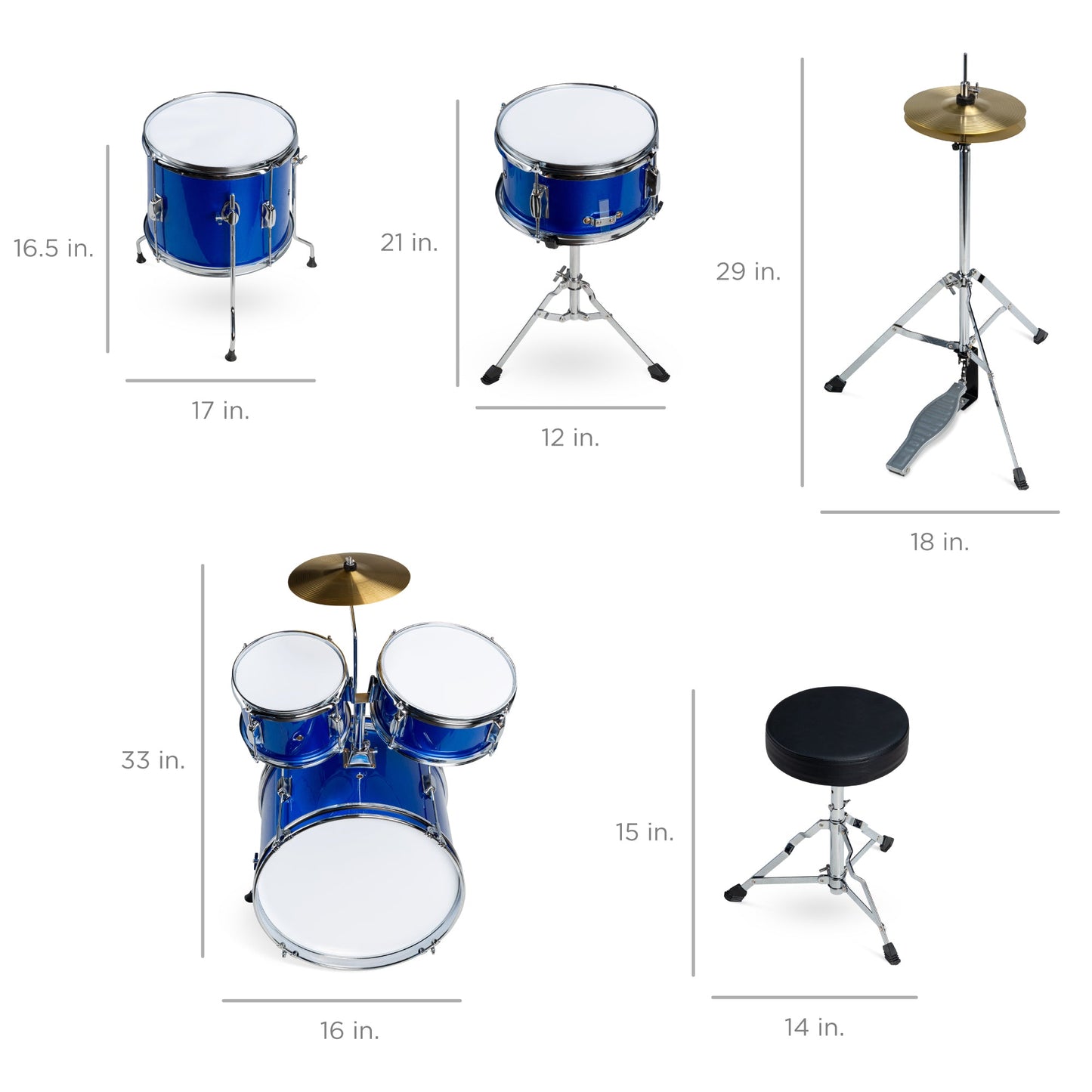 Kids Beginner All Wood Acoustic Drum Kit Starter Set w/ Stool, Drumsticks