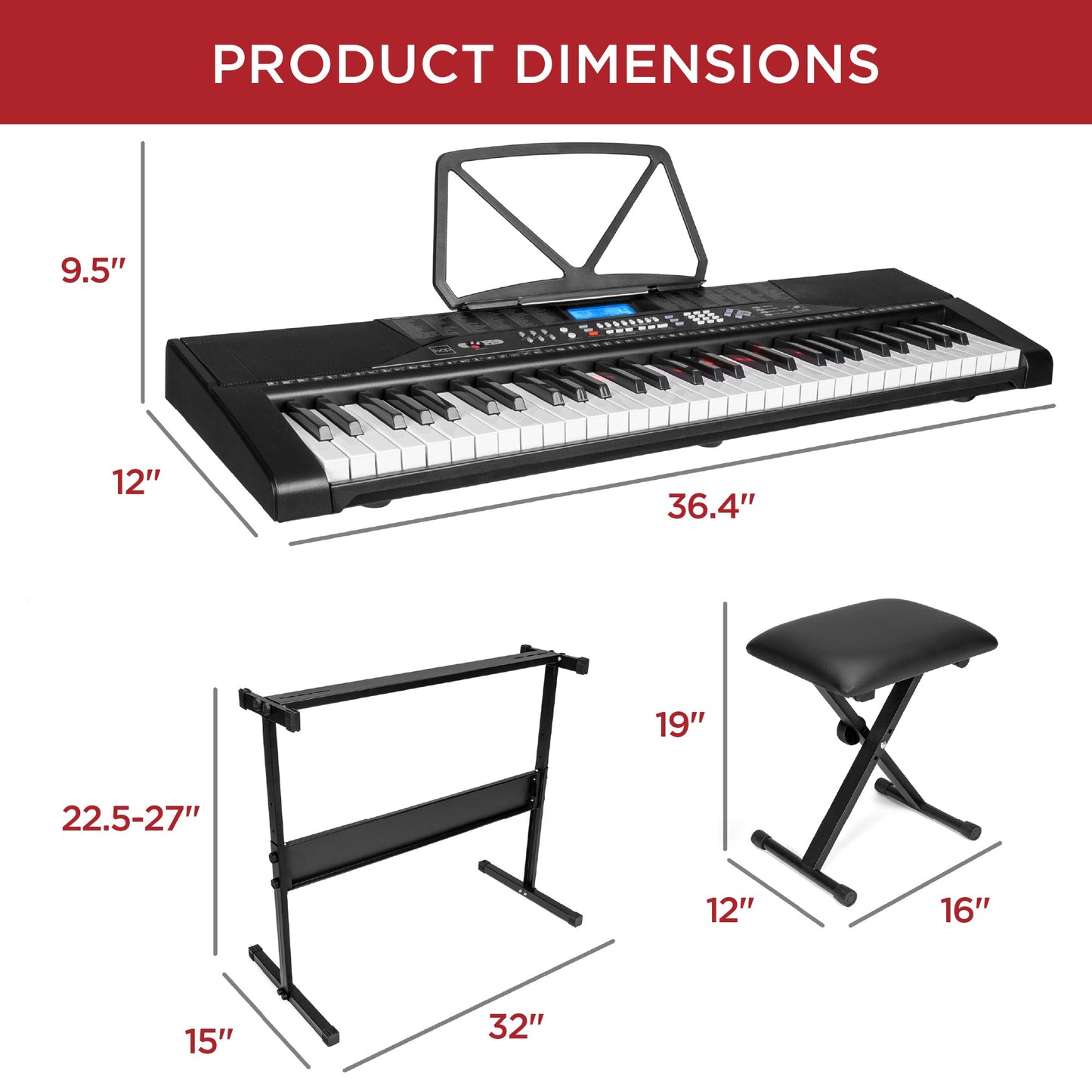 61-Key Beginners Electronic Keyboard Piano Set w/ Lighted Keys, Headphones