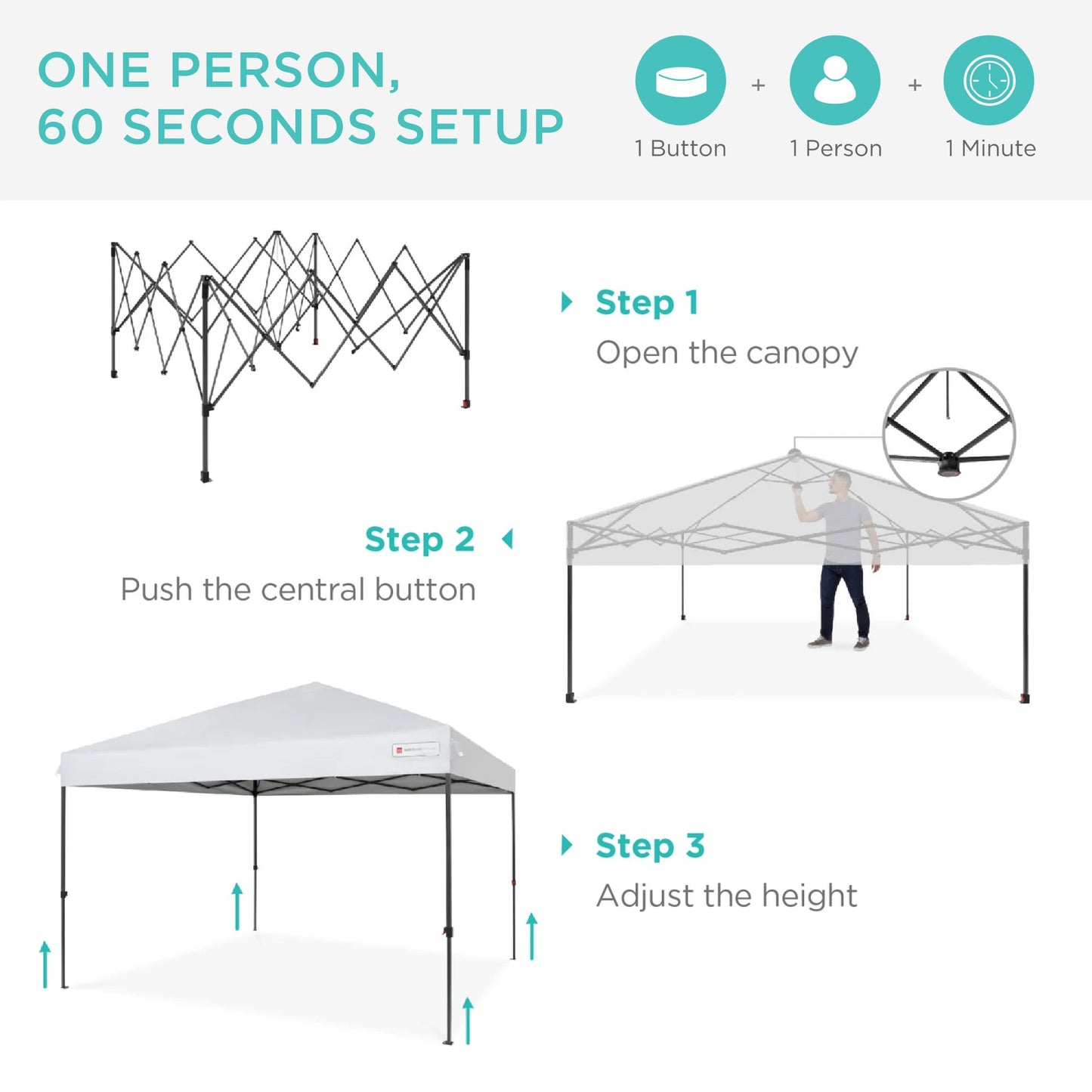 One-Person Setup Instant Pop Up Canopy w/ Case, 4 Weight Bags - 10x10ft