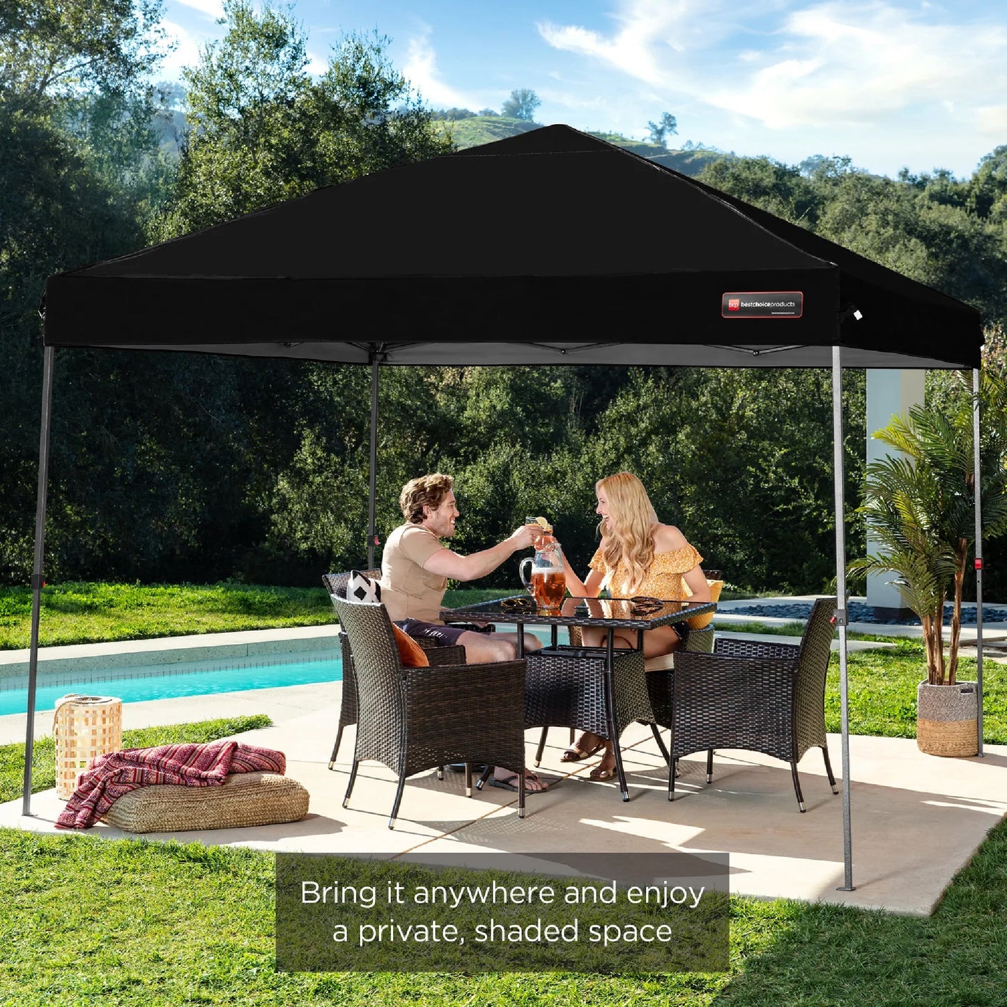 One-Person Setup Instant Pop Up Canopy w/ Case, 4 Weight Bags - 10x10ft