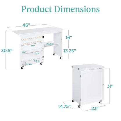 Folding Sewing Table Multipurpose Craft Station & Side Table w/ Wheels