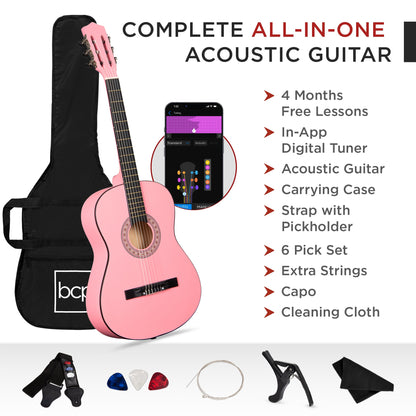 Beginner Acoustic Guitar Set w/ Case, Strap, Extra Strings - 38in