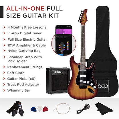 Beginner Electric Guitar Kit w/ Case, 10W Amp, Tremolo Bar - 39in