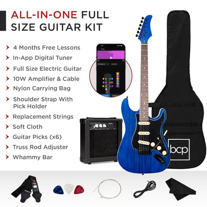 Beginner Electric Guitar Kit w/ Case, 10W Amp, Tremolo Bar - 39in