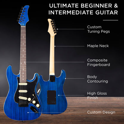 Beginner Electric Guitar Kit w/ Case, 10W Amp, Tremolo Bar - 39in