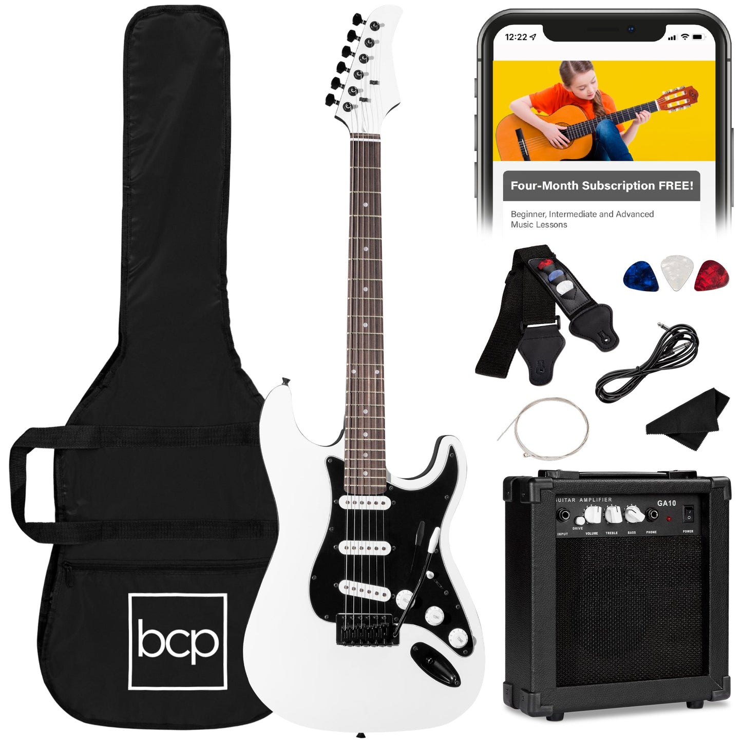 Beginner Electric Guitar Kit w/ Case, 10W Amp, Tremolo Bar - 39in