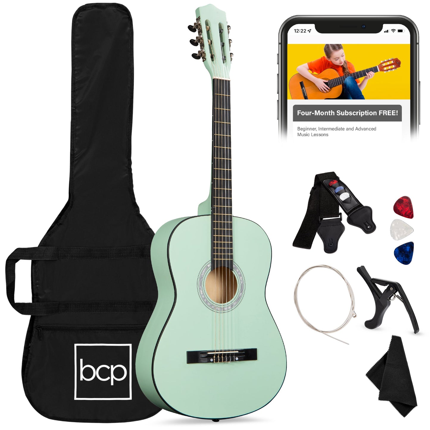 Beginner Acoustic Guitar Set w/ Case, Strap, Extra Strings - 38in