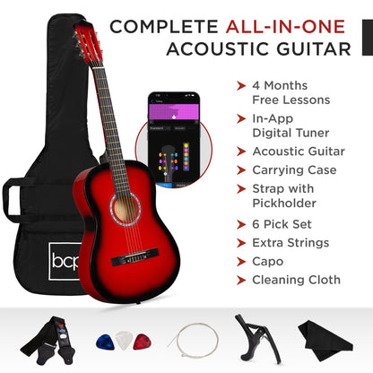 Beginner Acoustic Guitar Set w/ Case, Strap, Extra Strings - 38in