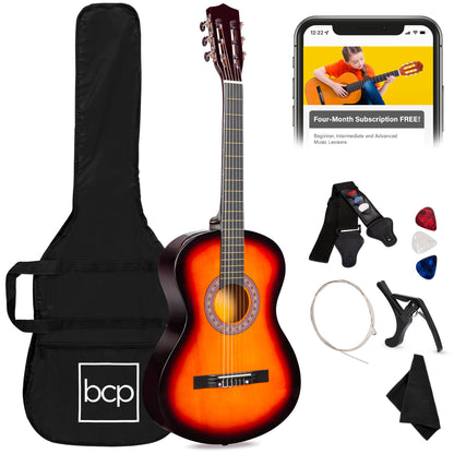 Beginner Acoustic Guitar Set w/ Case, Strap, Extra Strings - 38in