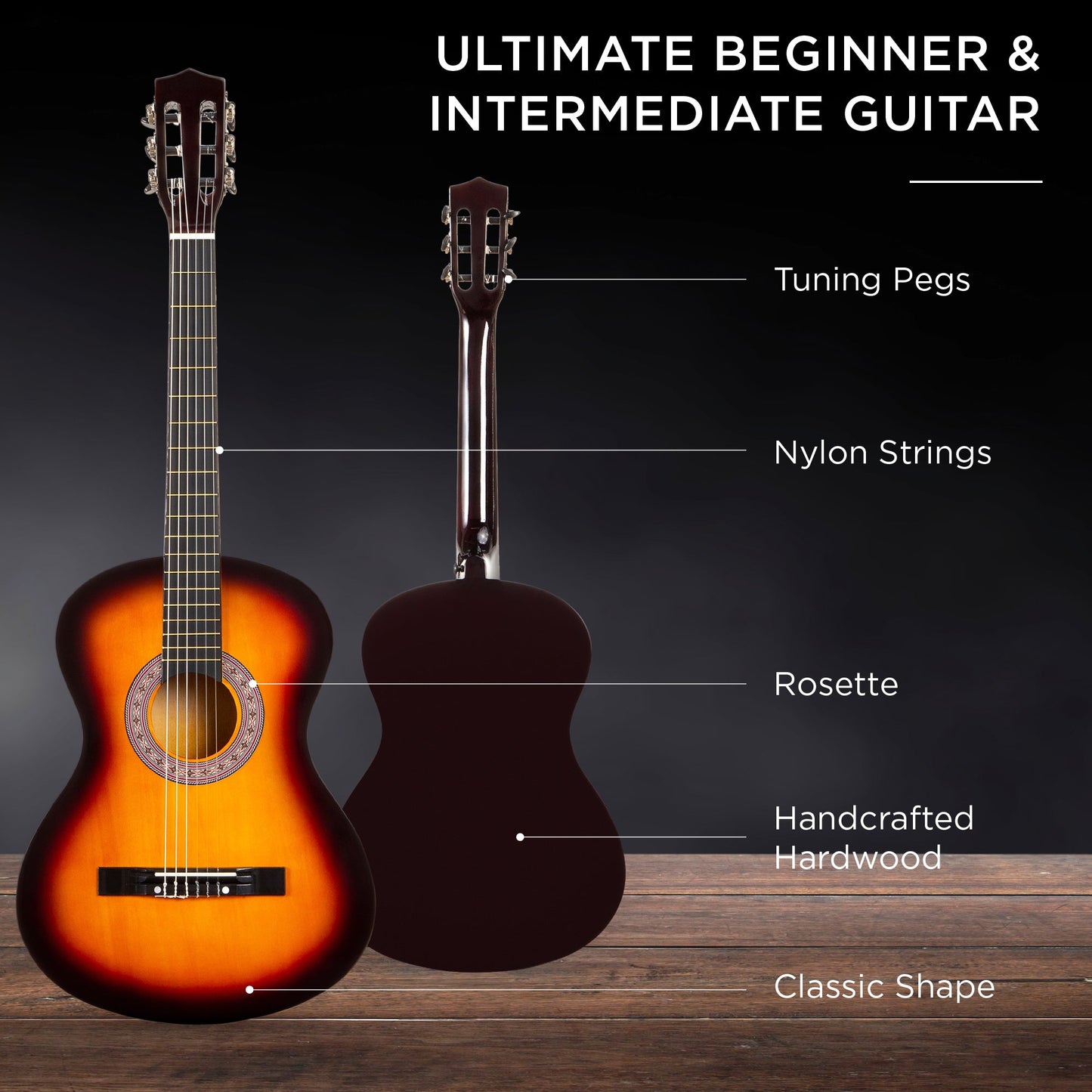 Beginner Acoustic Guitar Set w/ Case, Strap, Extra Strings - 38in