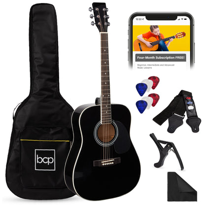 41in Acoustic Guitar Starter Kit w/ Digital Tuner, Padded Case, Picks, Strap