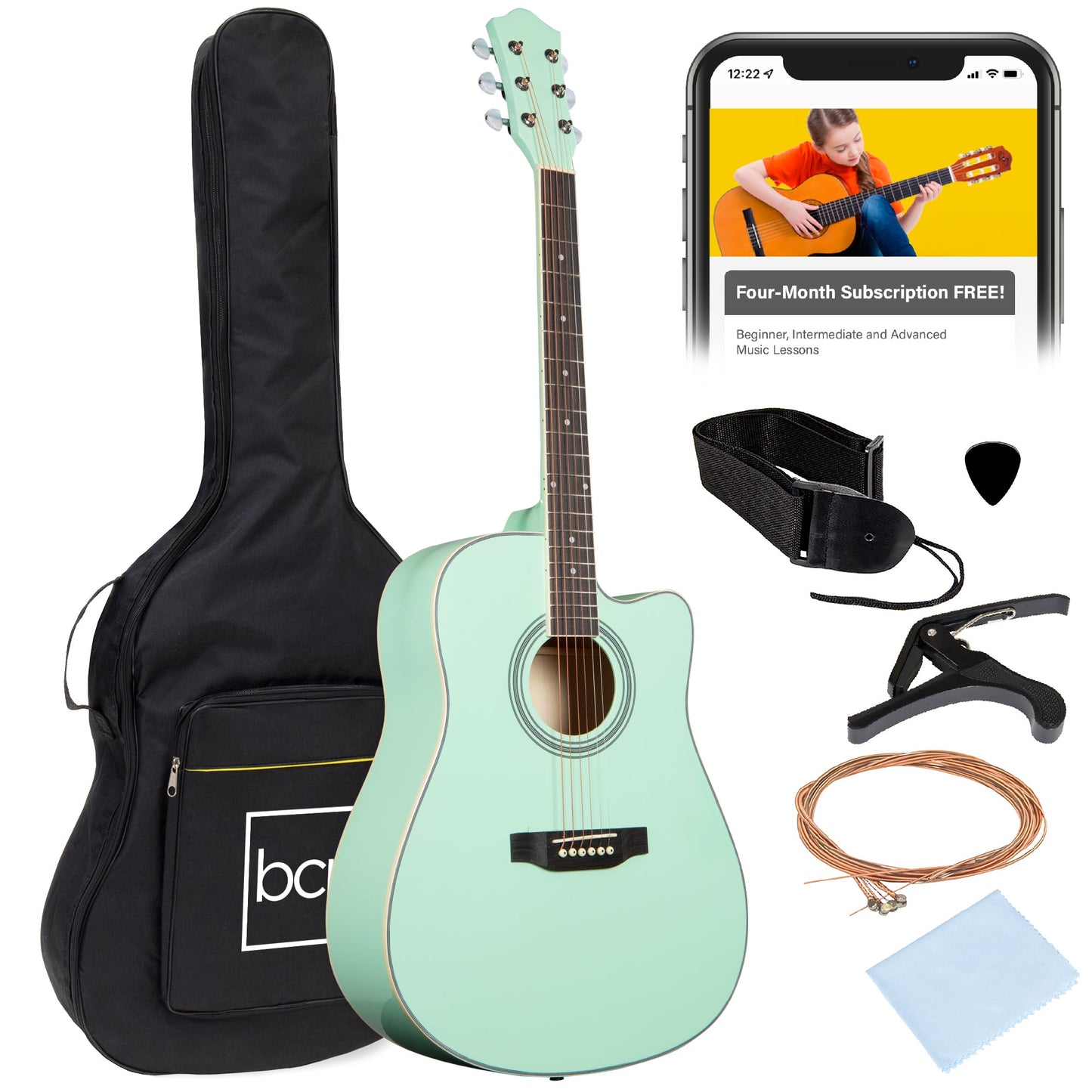 Full Size Beginner Acoustic Guitar Set with Case, Strap, Capo - 41in