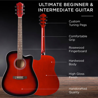 Full Size Beginner Acoustic Guitar Set with Case, Strap, Capo - 41in