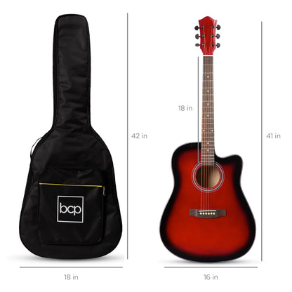 Full Size Beginner Acoustic Guitar Set with Case, Strap, Capo - 41in