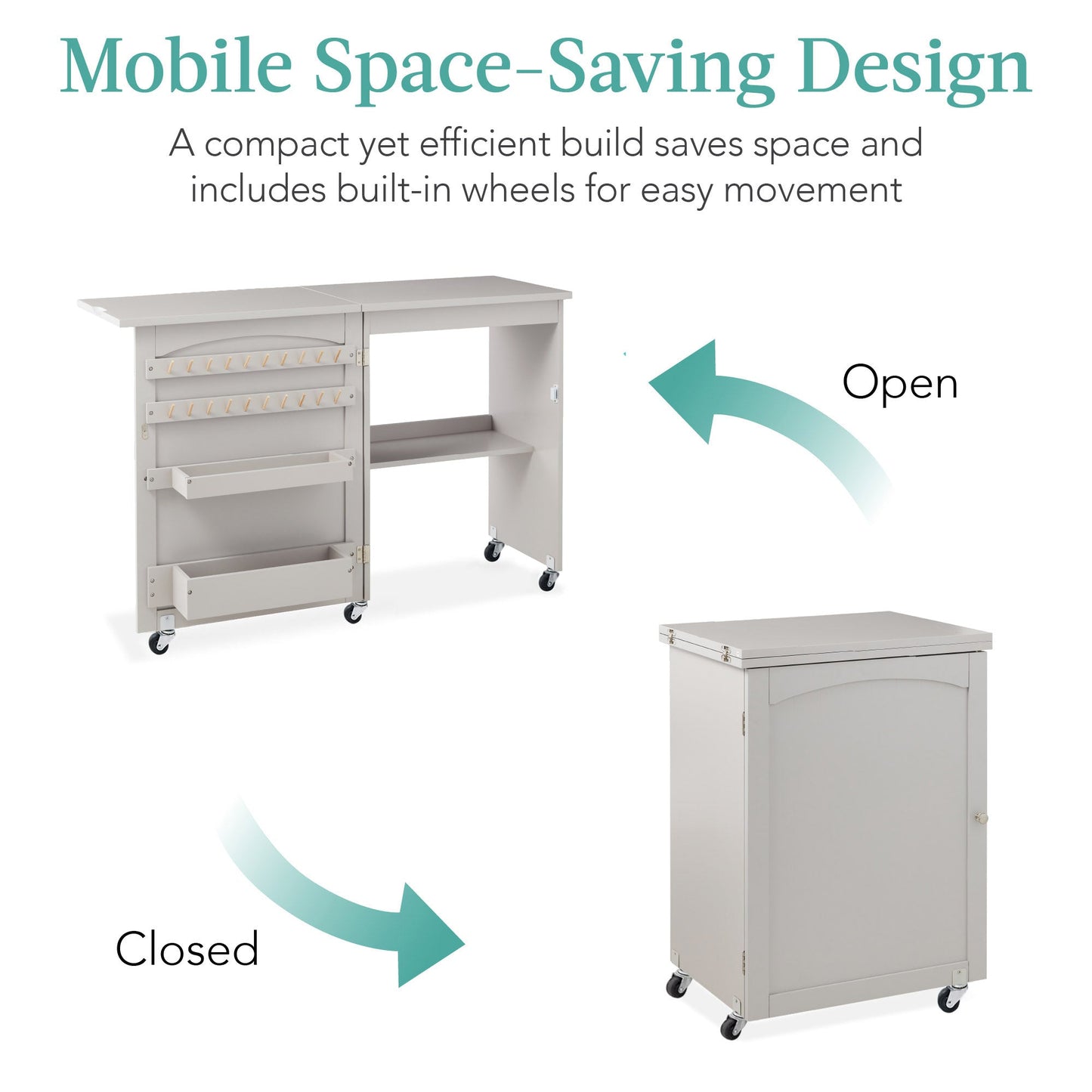 Folding Sewing Table Multipurpose Craft Station & Side Table w/ Wheels